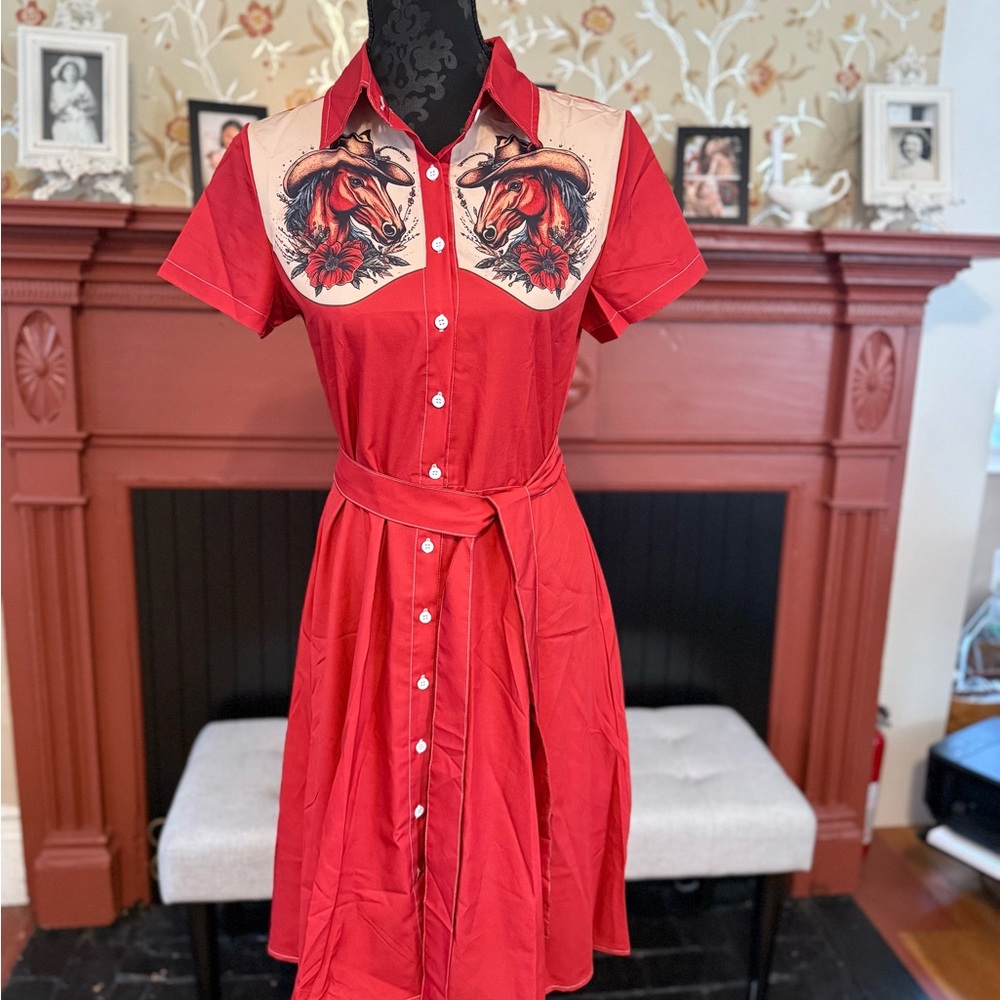 Red Western Horse Print Dress